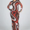 Vichie Marble Print Maxi Dress