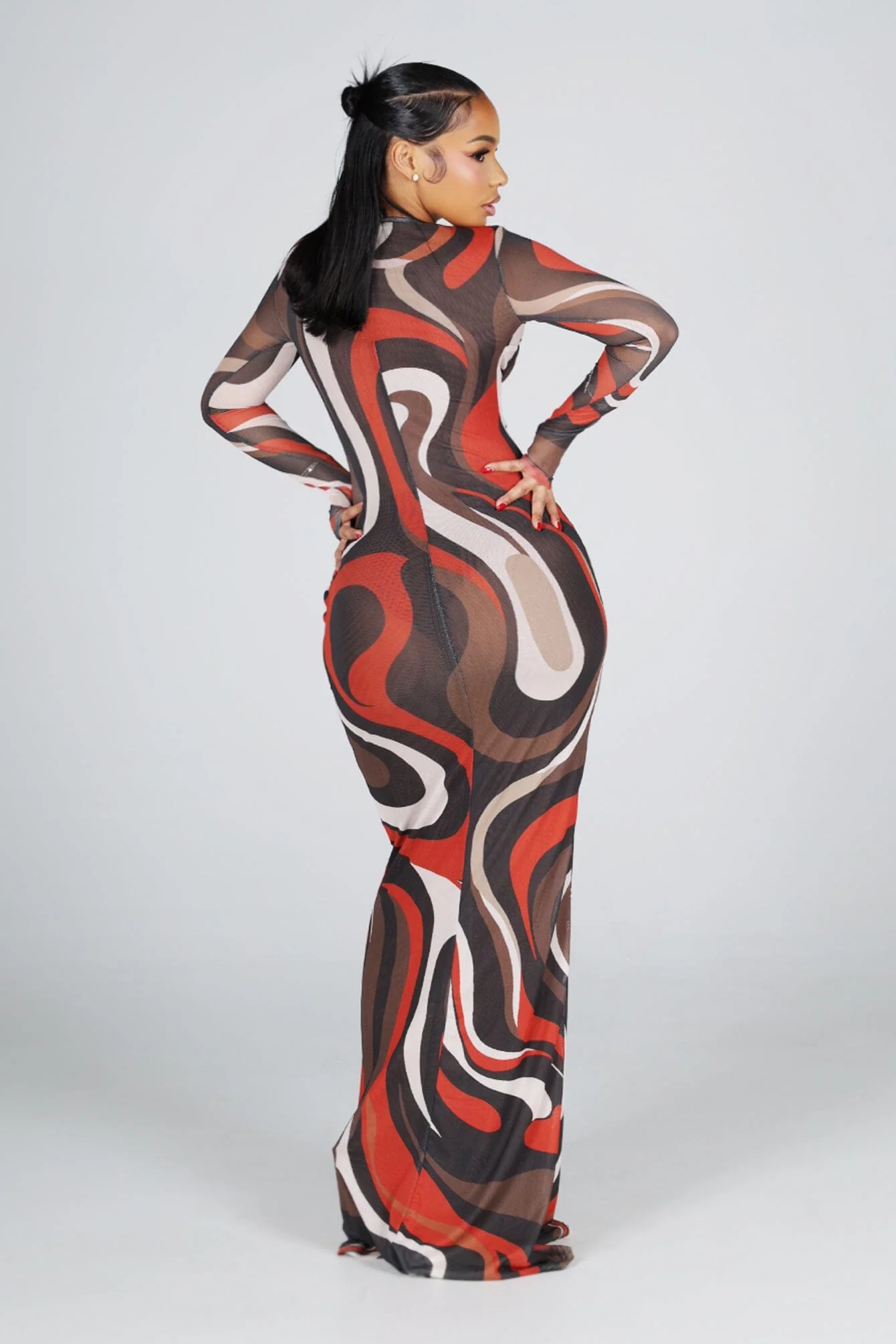 Vichie Marble Print Maxi Dress