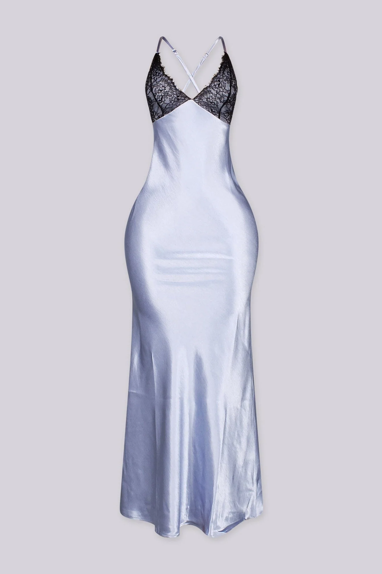 Angel's Blue Satin Maxi Slip Dress