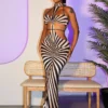 Optical Illusion Cutout Halter Maxi Dress