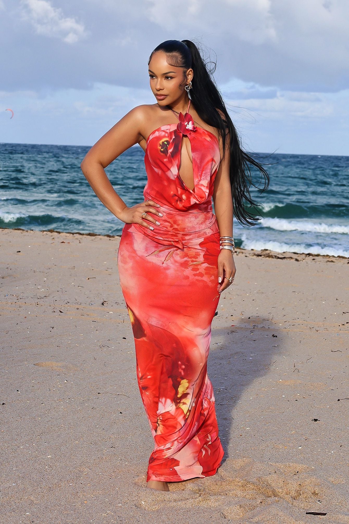Lului Scarlet Cowl Maxi Dress