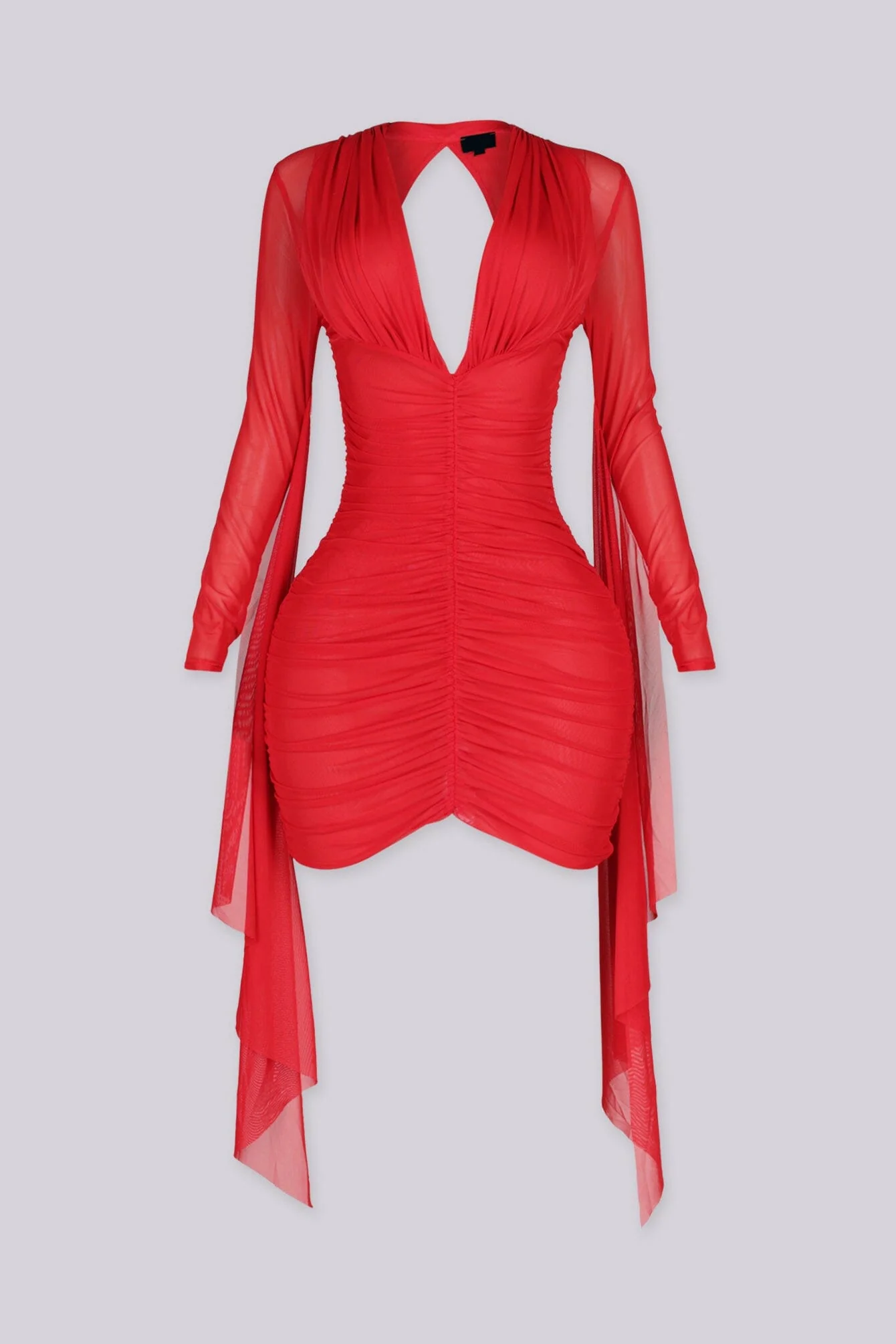 Catch Me Ruched Mesh Mini Dress