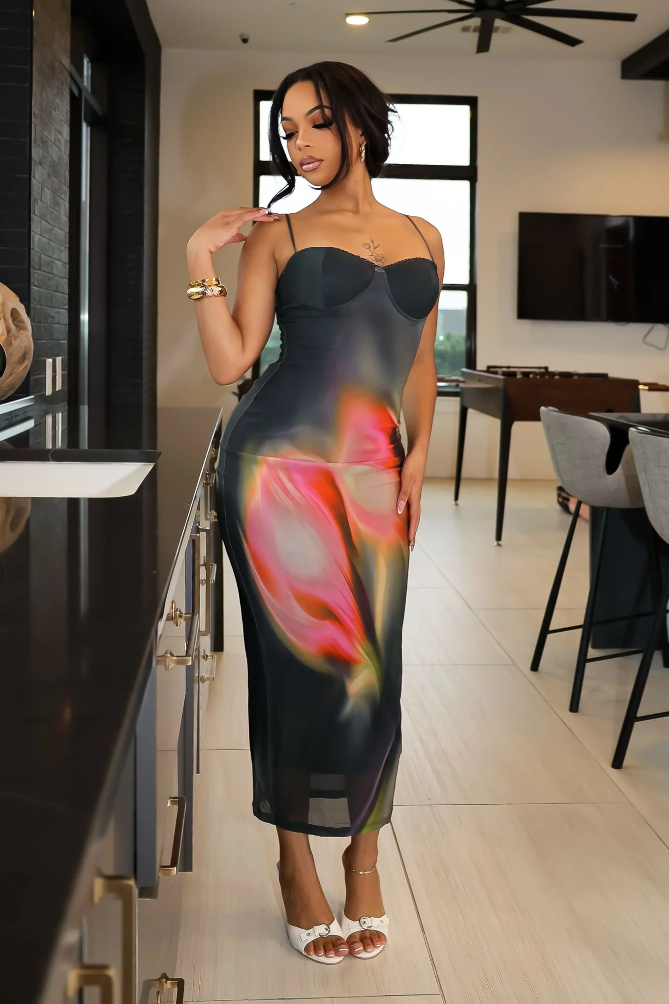 Poem Move Printed Midi Dress