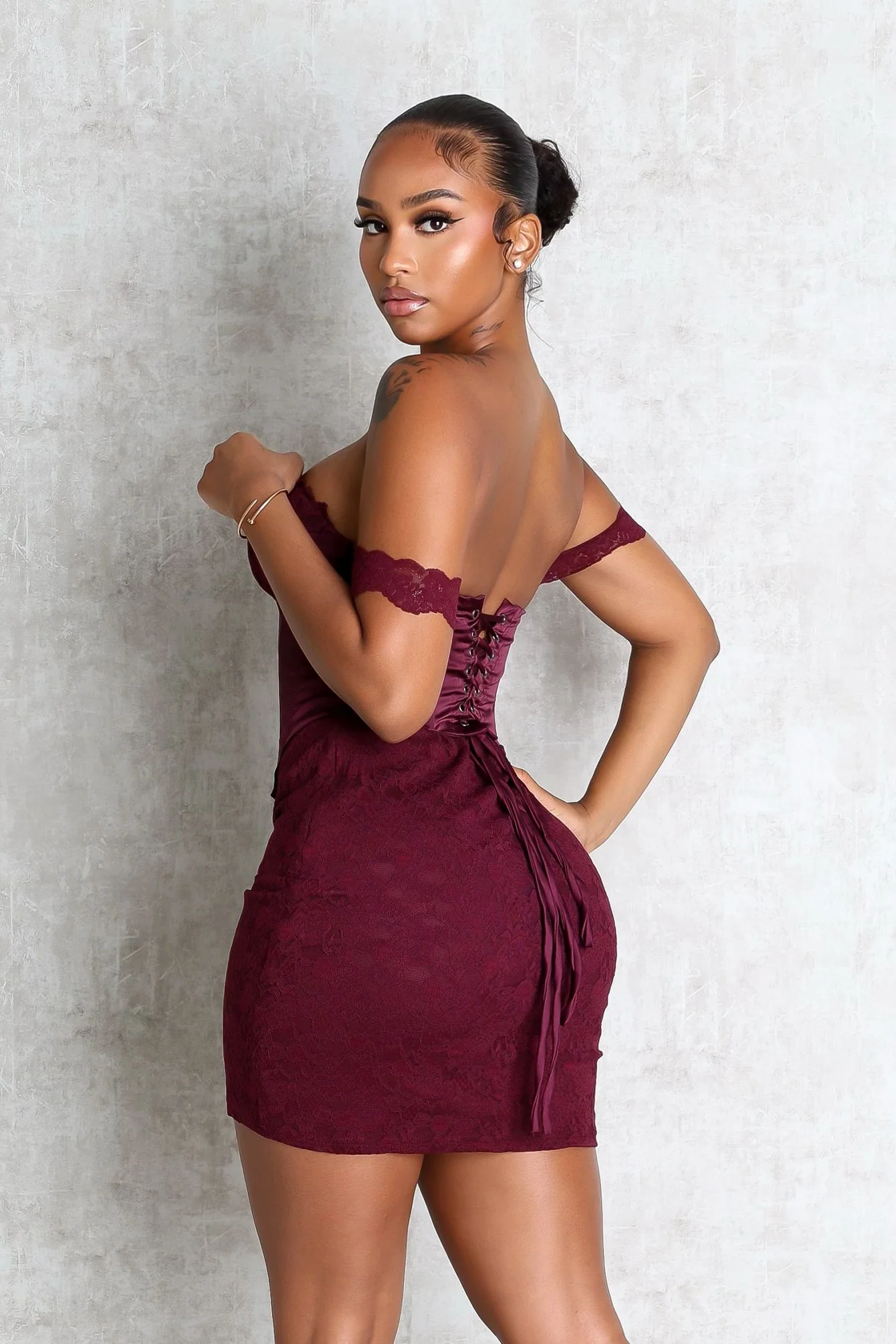 Fever Lace Off Shoulder Mini Dress