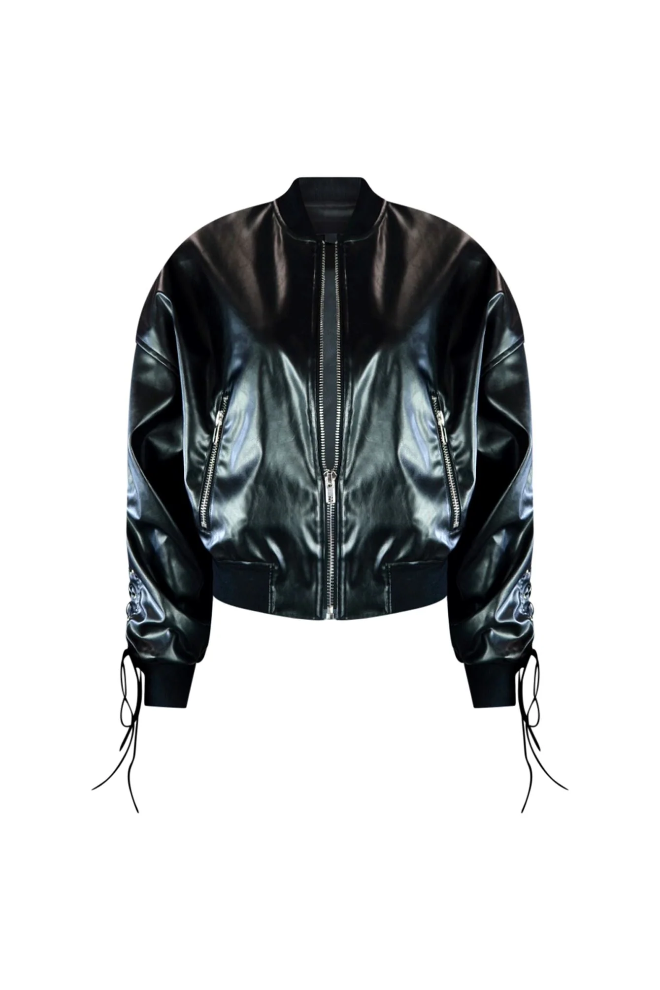 Heartbeat Faux Leather Bomber Jacket