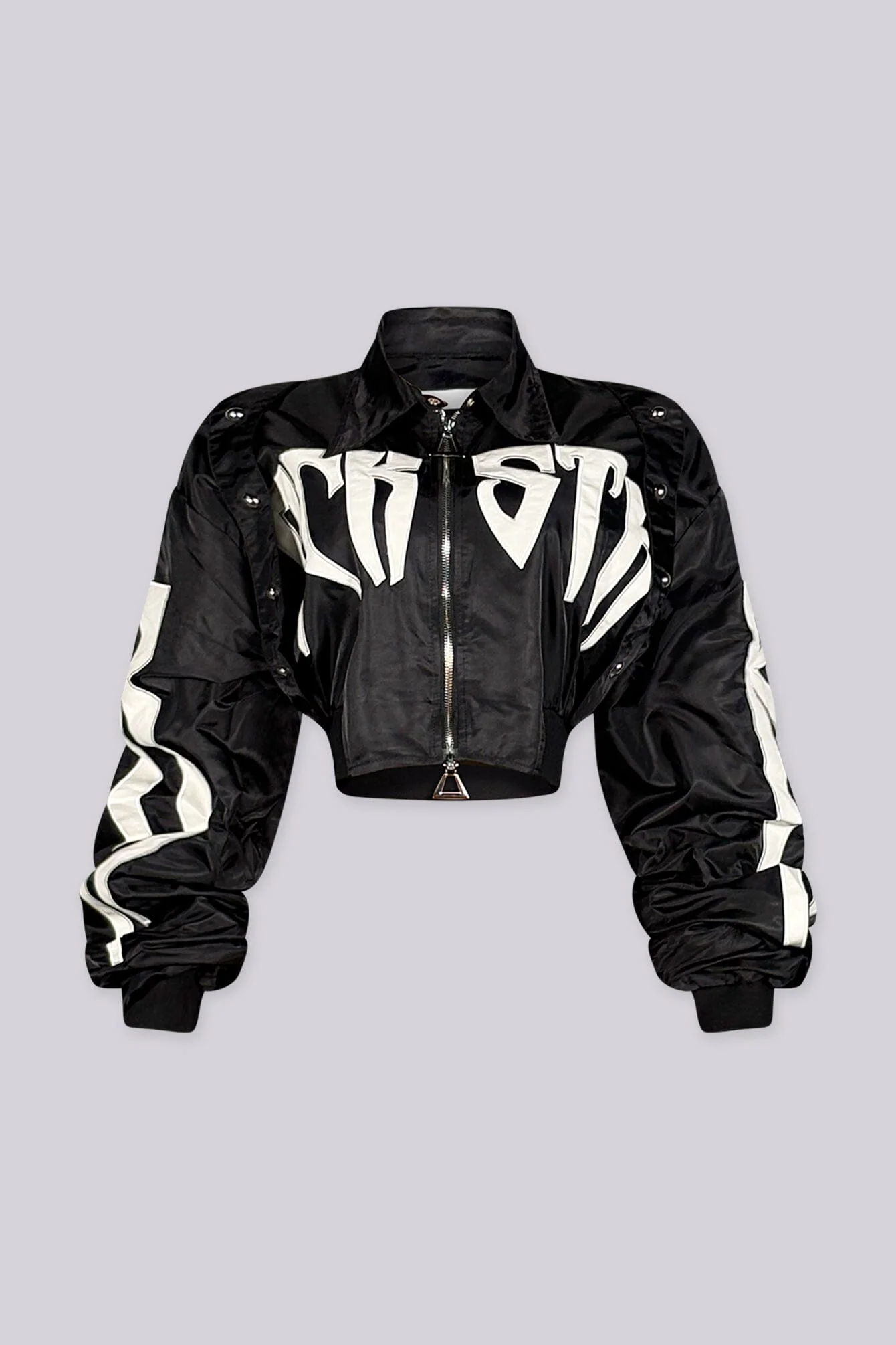Vertex Graphic Print Cropped Bomber Jacket