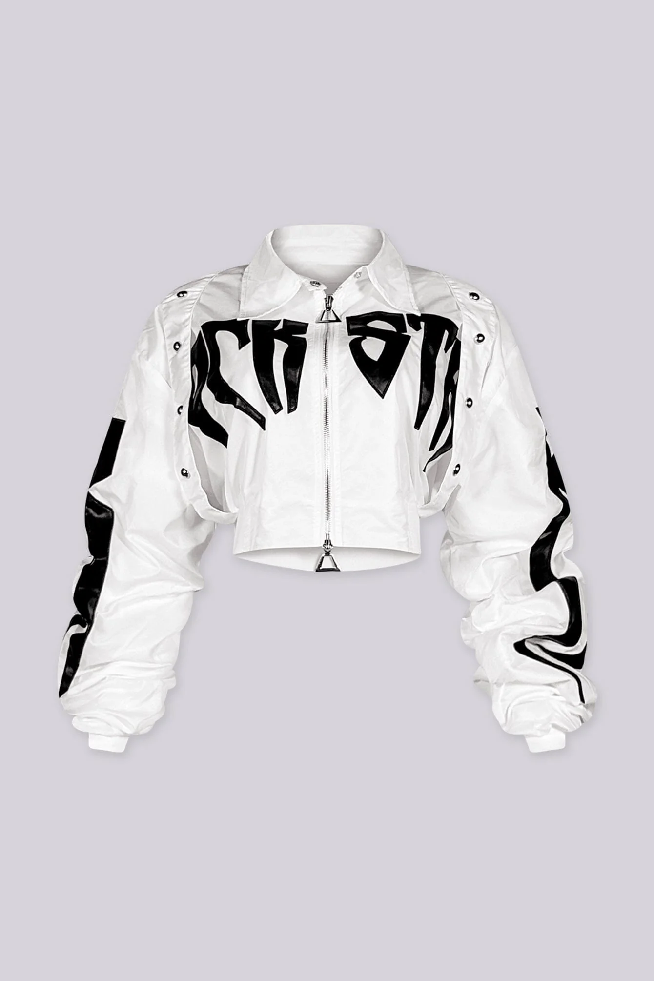 Vertex Graphic Print Cropped Bomber Jacket