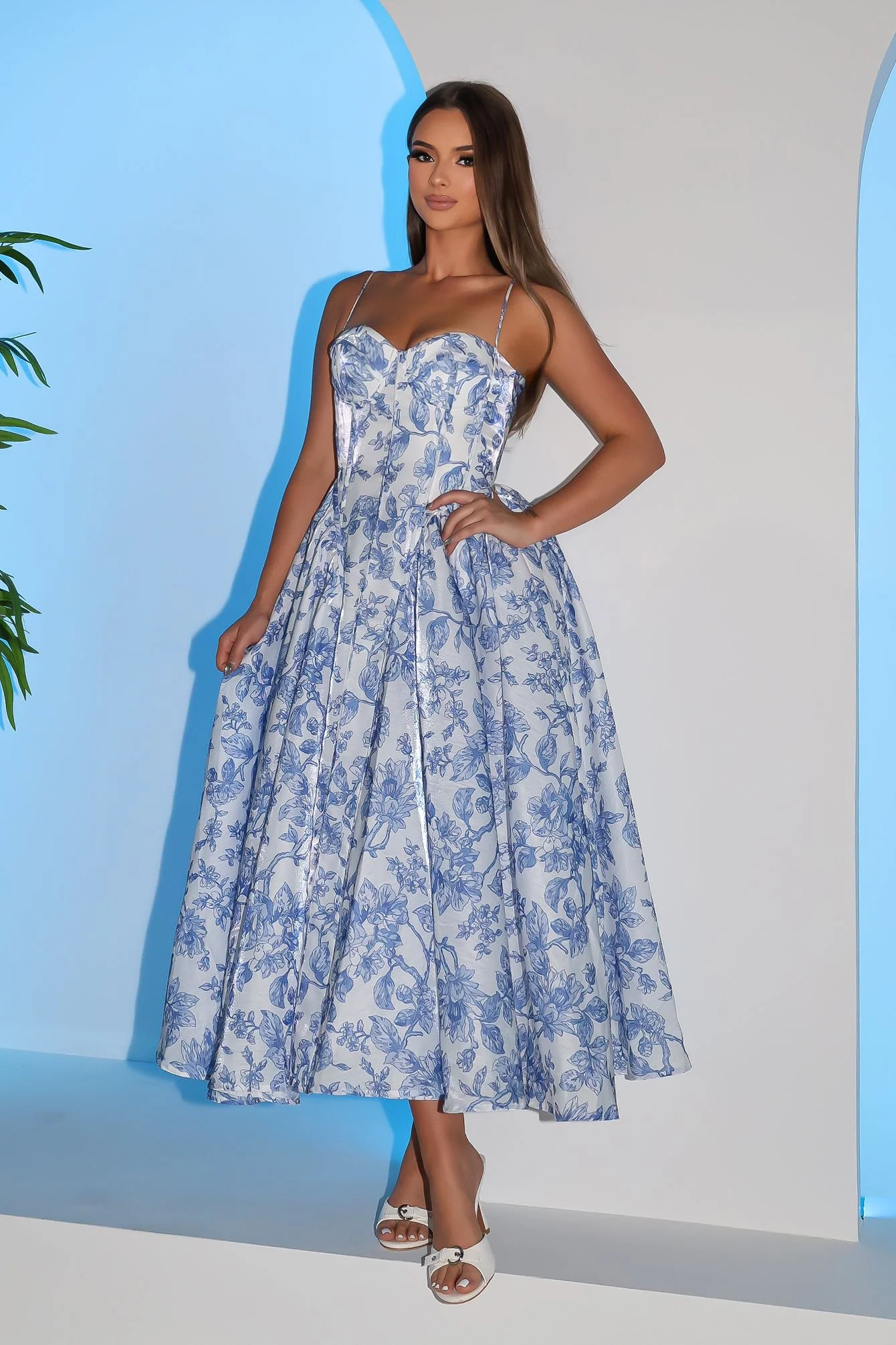 Riviera Bloom Corset Midi Dress