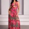 Red Mirage Mesh Maxi Dress