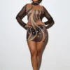 Elira Long Sleeve Rhinestone Mesh Dress