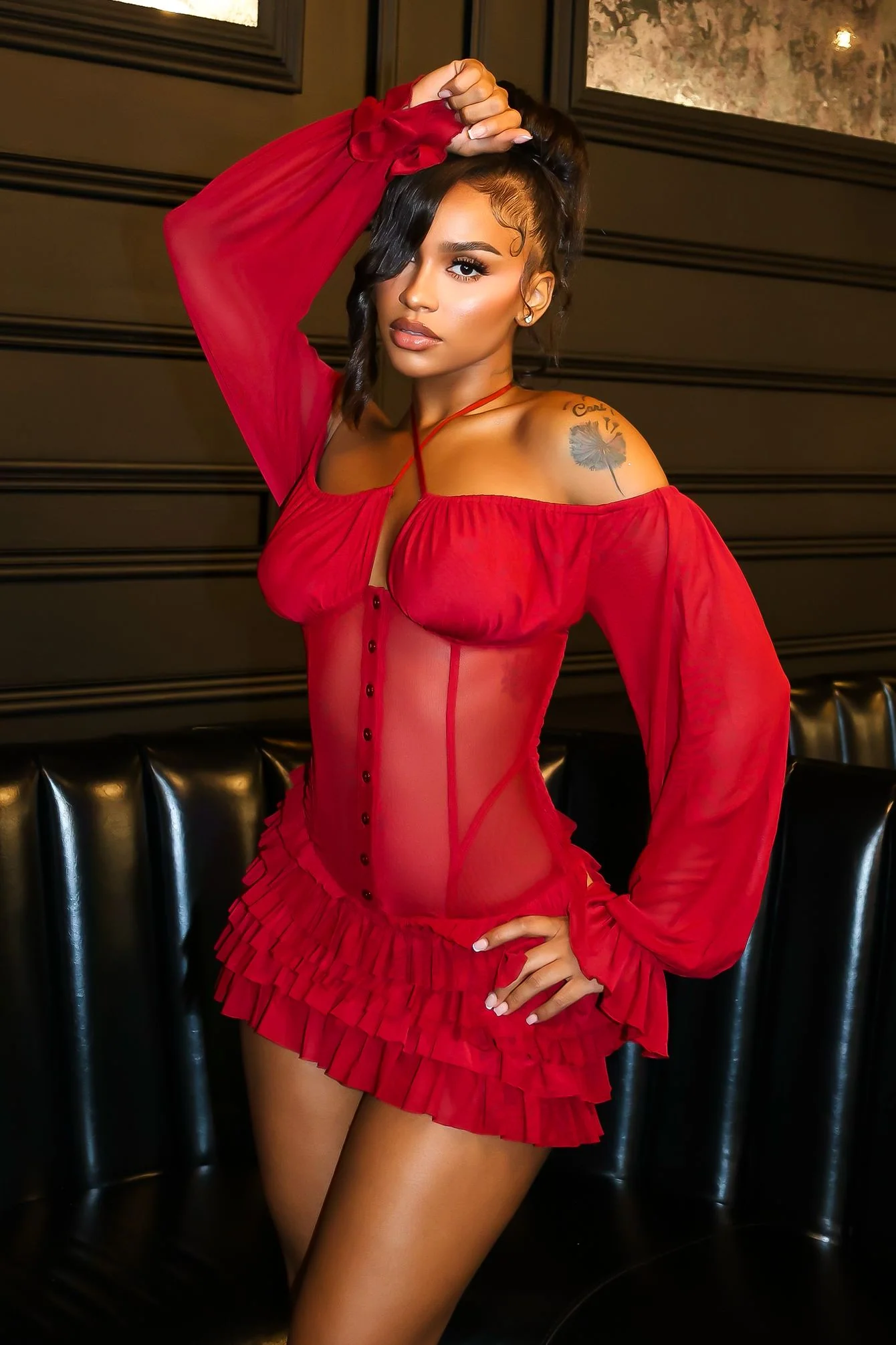Regal Yet Structured Ruffle Mini Dress