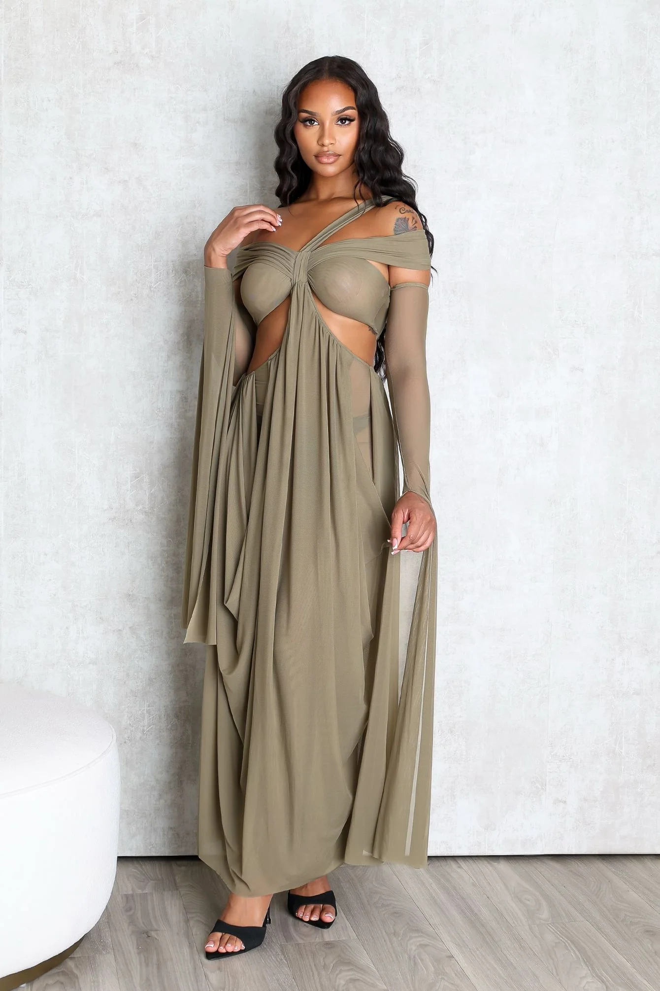 Wrap Me Slow Mesh Maxi Dress