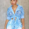All In Denim Printed Shirt & Shorts SET