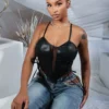 TX Lace Up Luxe Leather Crop Top