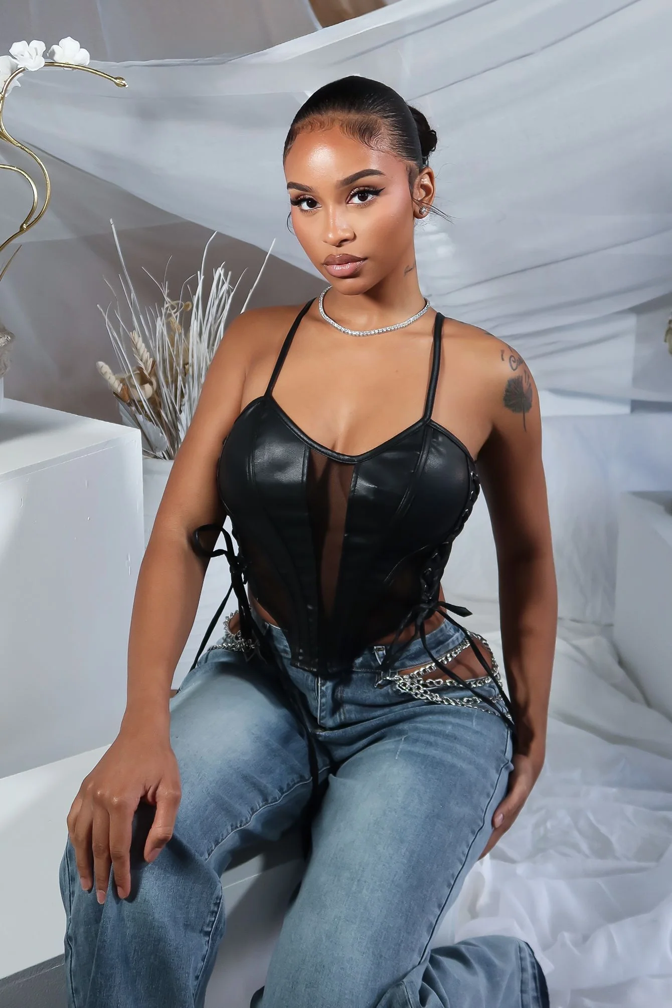 TX Lace Up Luxe Leather Crop Top