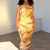 Golden Hour Mesh Ruched Dress