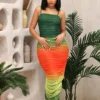 Coastal Ombre Mesh Ruched Midi Dress