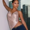 Hyperglow Metal Mesh Rhinestone Top