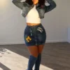 Whatever Patch Denim Jacket & Skirt Leg Warmers SET