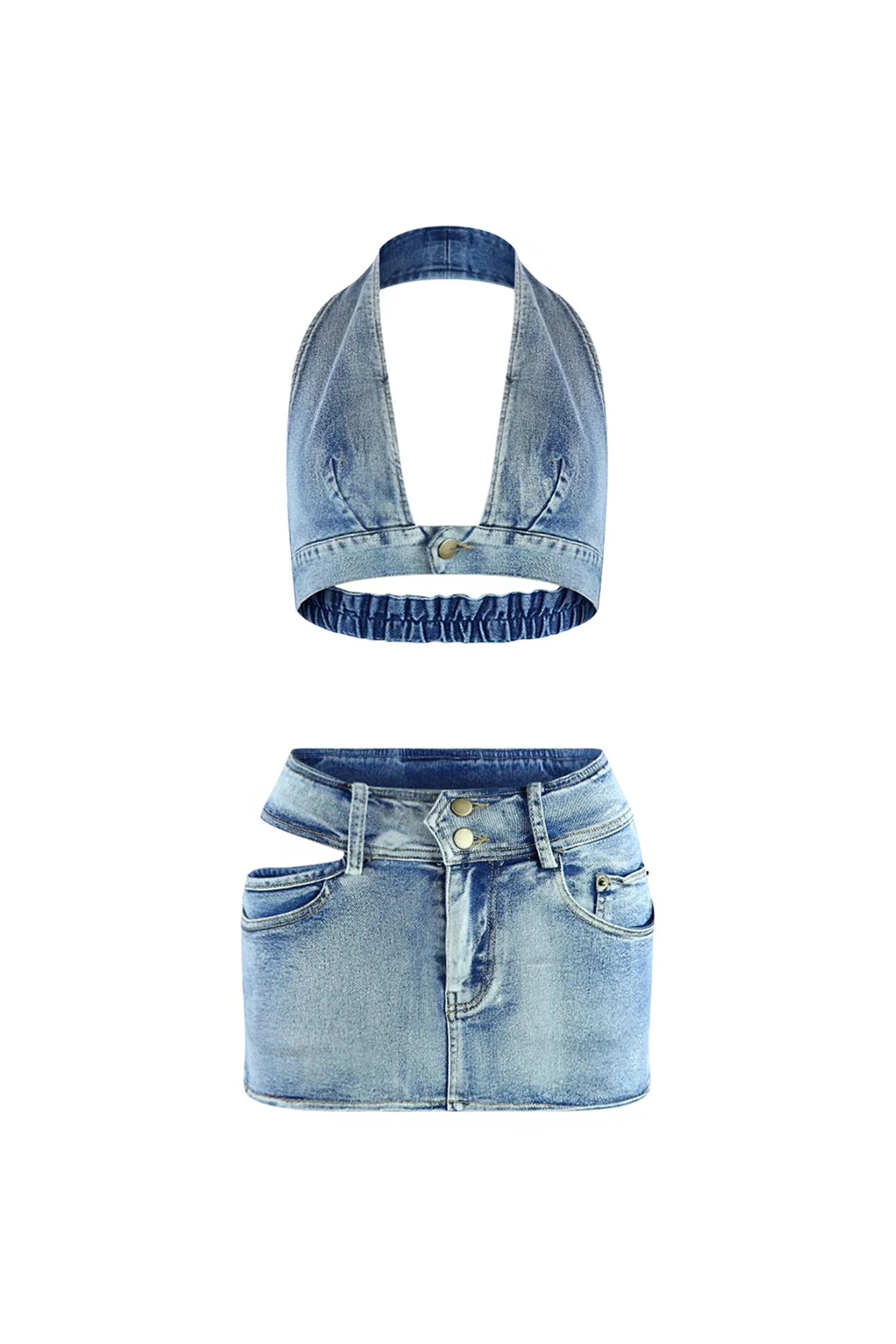 Hollaback Denim Halter Top & Skirt SET 3 Hollaback Denim Halter Top & Skirt SET