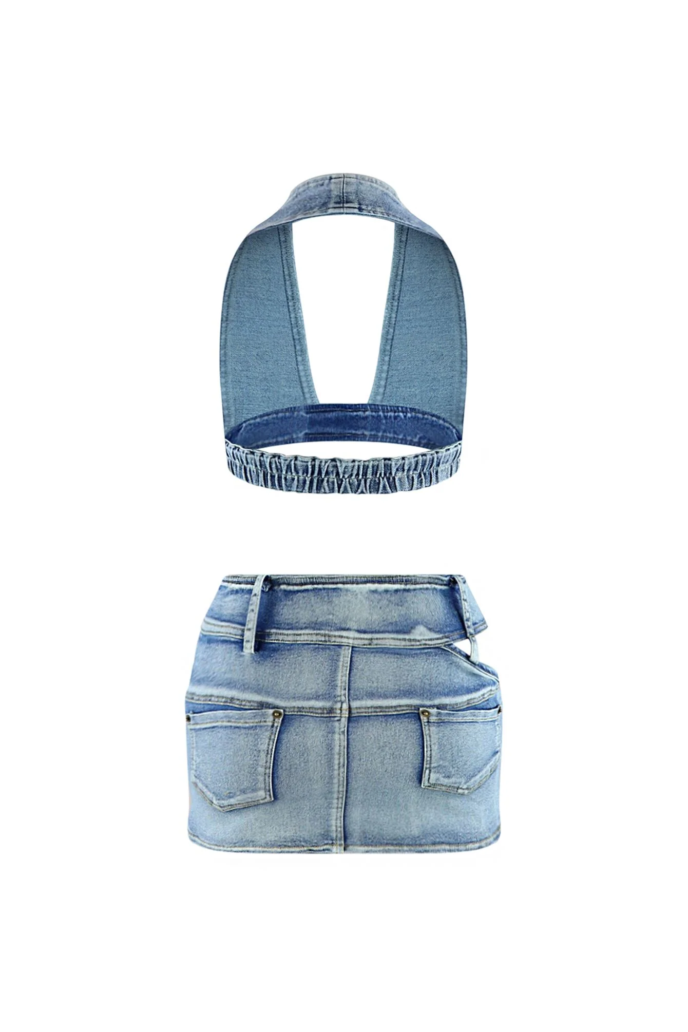 Hollaback Denim Halter Top & Skirt SET 4 Hollaback Denim Halter Top & Skirt SET