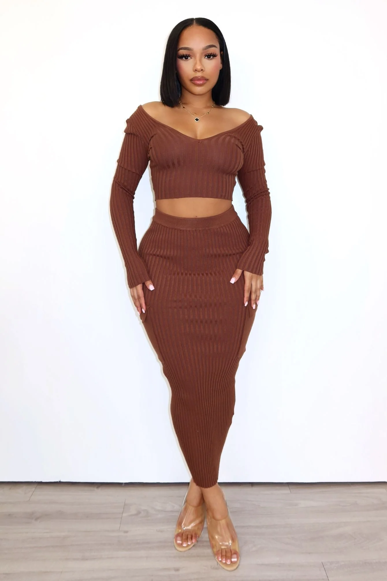 Sweet Sweater Knit Top & Midi Skirt SET