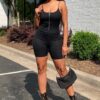 Follow My Rules Ribbed Zip-Up Cami Romper