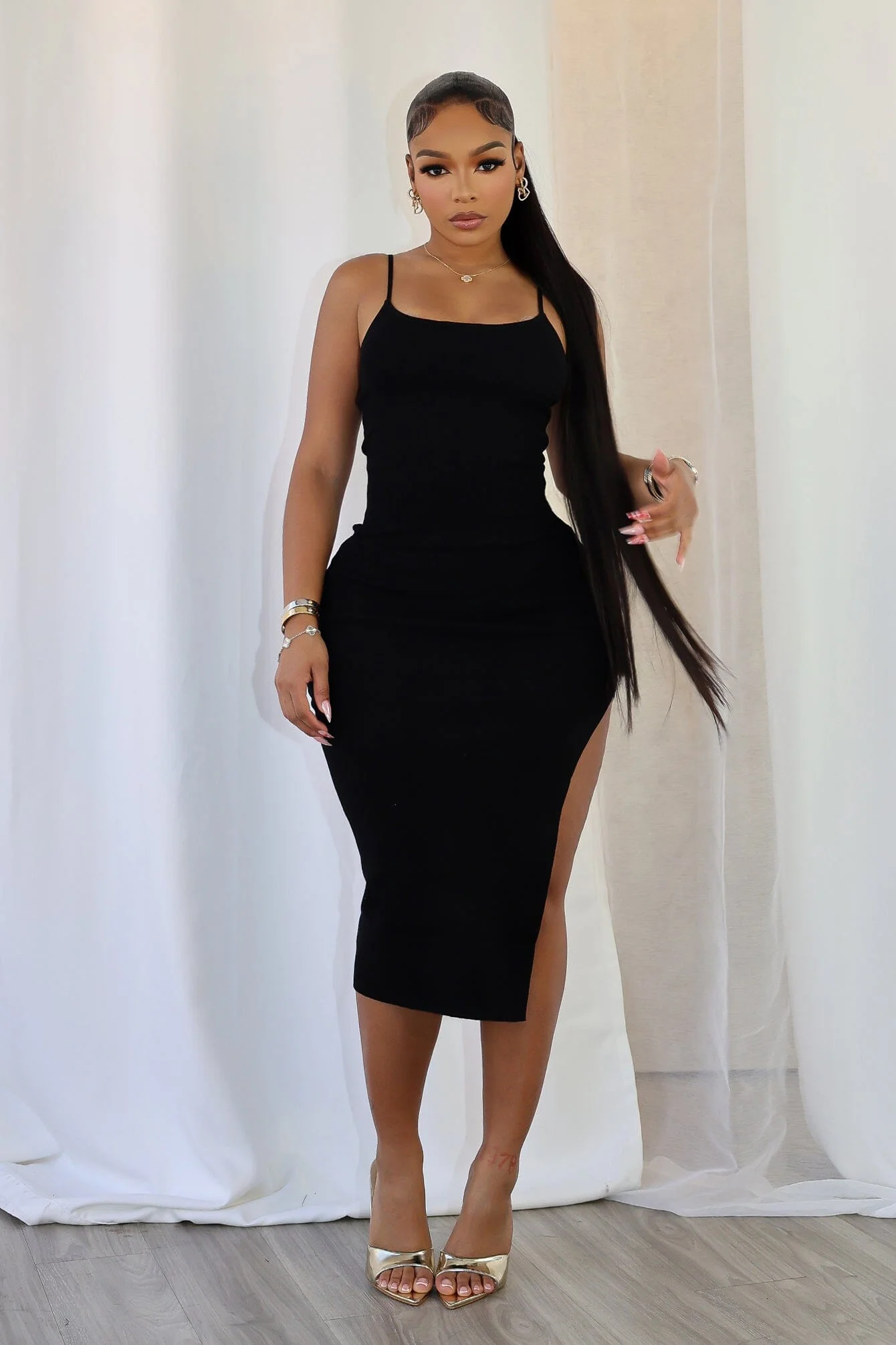 Ishaan Ribbed Knit Cami Midi Dress