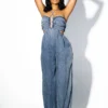 Ruched Chambray Halter Jumpsuit