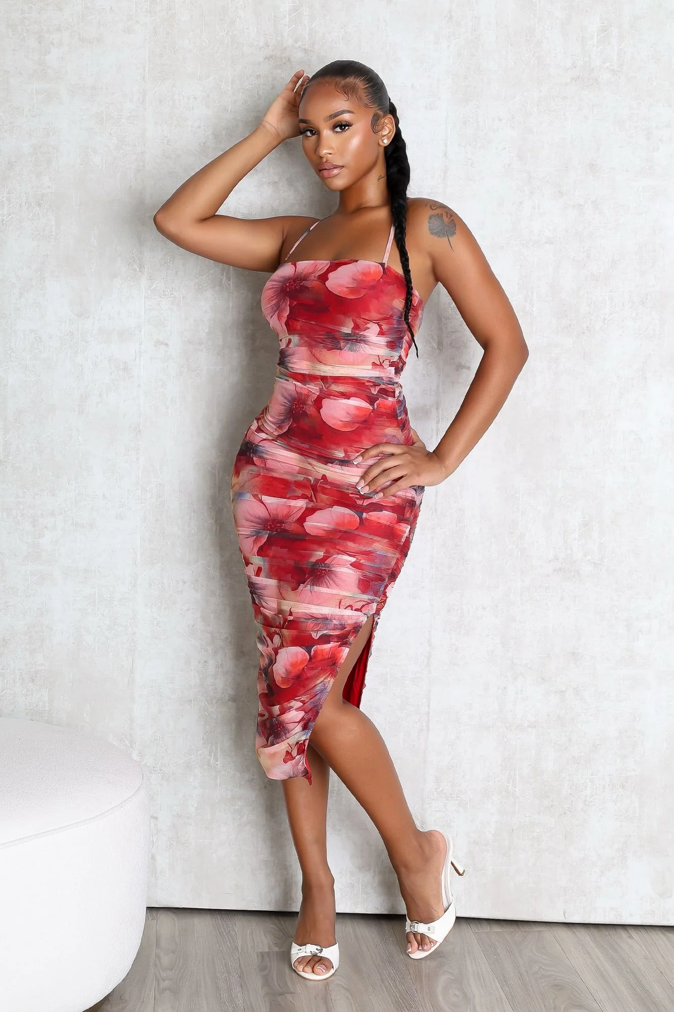Bloomcloud Ruched Midi Dress