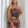 Sunlure Mesh Print Cutout Tube Mini Dress