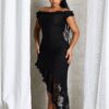 Asym Ruffle Muse Off Shoulder Midi Dress