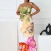 Citrus Floral Print Tube Maxi Dress