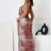 Cowl Charm Printed Mesh Maxi Dress