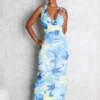 Sundaze Print Mesh Cowl Neck Maxi Dress