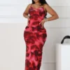 Hena Mesh Printed Cowl Neck Maxi Dress