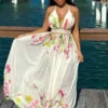 Osono Mesh Floral Printed Maxi Dress