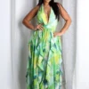 Chiffon Printed Ruffle Halter Neck Maxi Dress