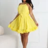 Yoneko Mesh Ruffled Halter Neck Mini Dress