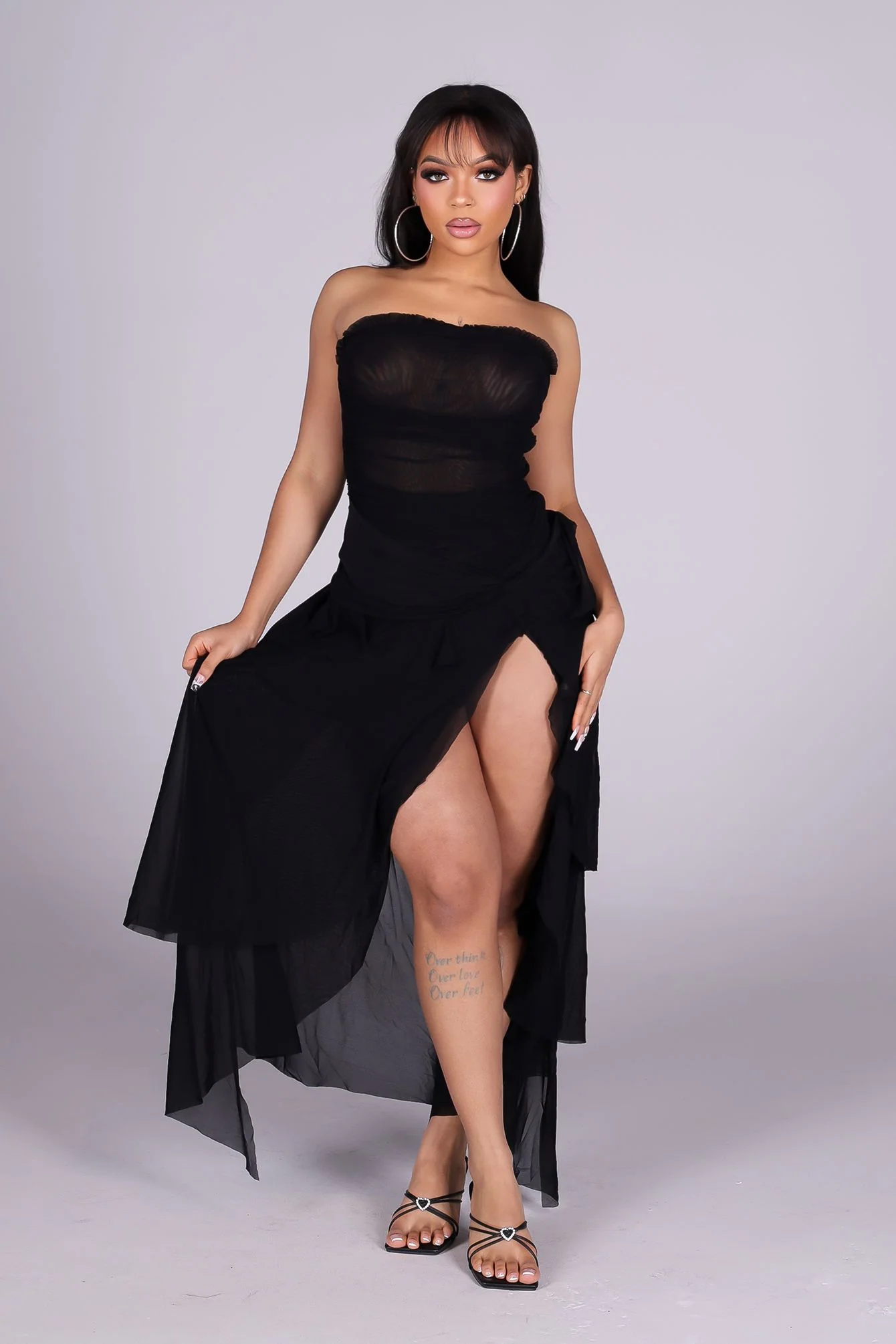 Sahara Mesh Ruffled Tube Midi Dress