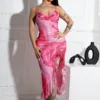 Vonesse Mesh Floral Slit Tank Midi Dress