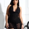 Hattie Lace Halter Cowl Mini Dress