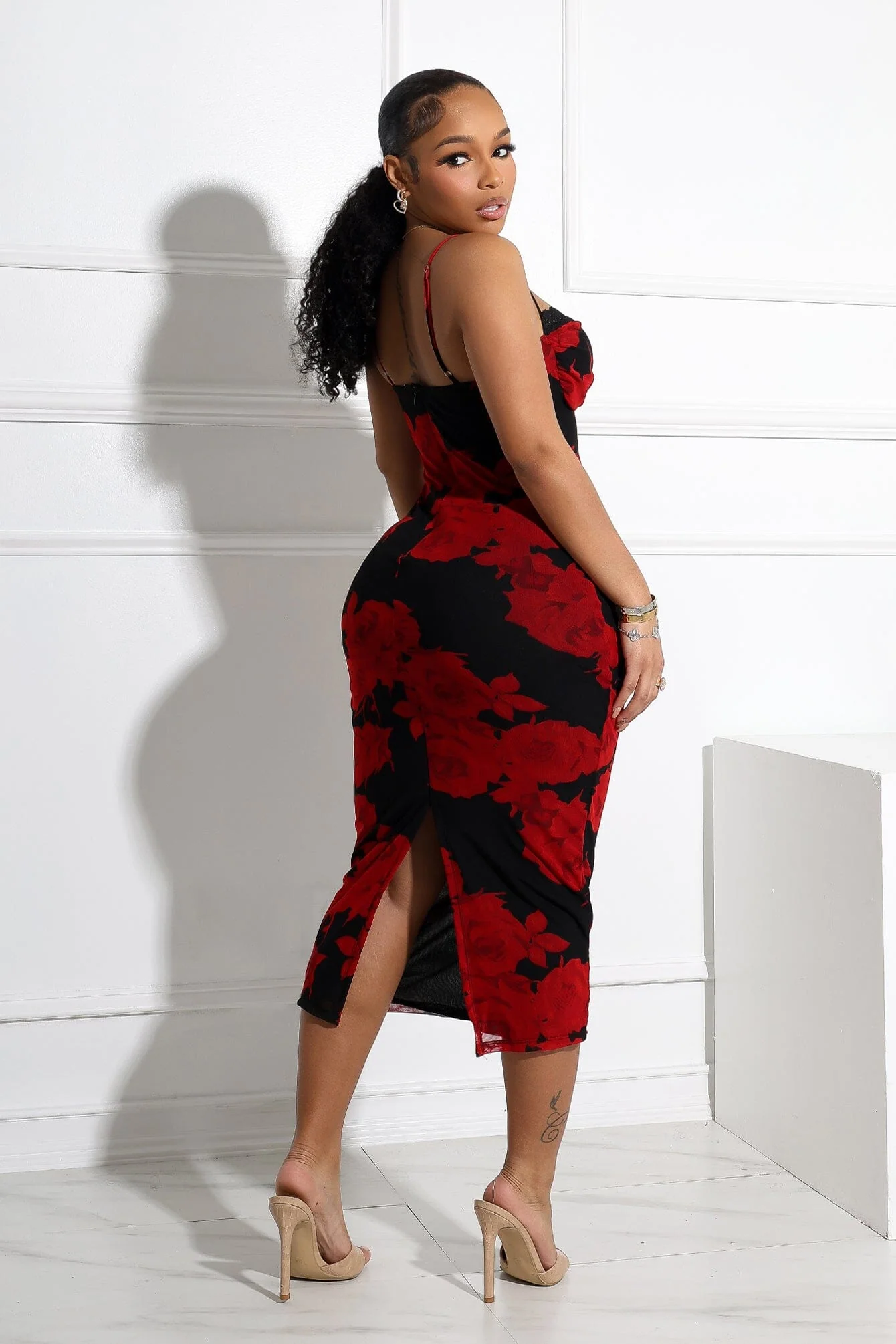 Florencia Floral Lace Bustier Midi Dress