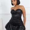 Mikah Shiny Ruched Bubble Mini Dress