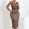 Kinslie Leopard Lace Bustier Midi Dress
