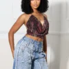 Peek Mode Mesh Print Halter Top
