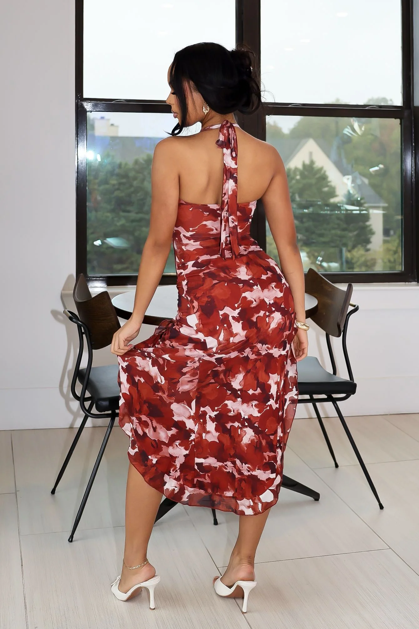 Real Romantic Mesh Ruffled Maxi Dress