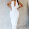 Blaise Halter Cowl Neck Mesh Ruched Maxi Dress