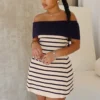 Hayes Off Shoulder Striped Flare Mini Dress