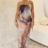 Ellery Print Mesh Asymmetrical Long Dress